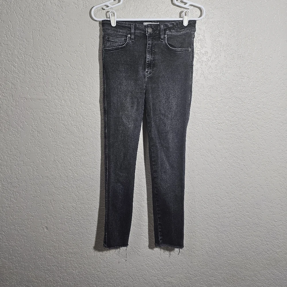 Free People High Rise Faded Black Raw Hem Skinny Jeans